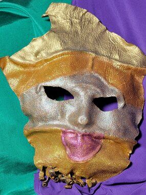 Unique Vintage Sculpted Leather Masquerade Mardi Gras Mask